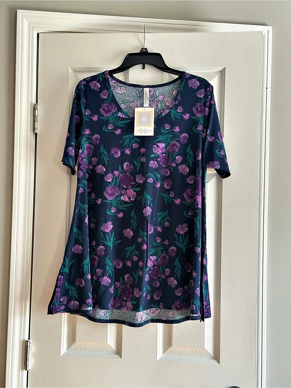 LuLaRoe Irma Tunic Floral Top Purple & Blue